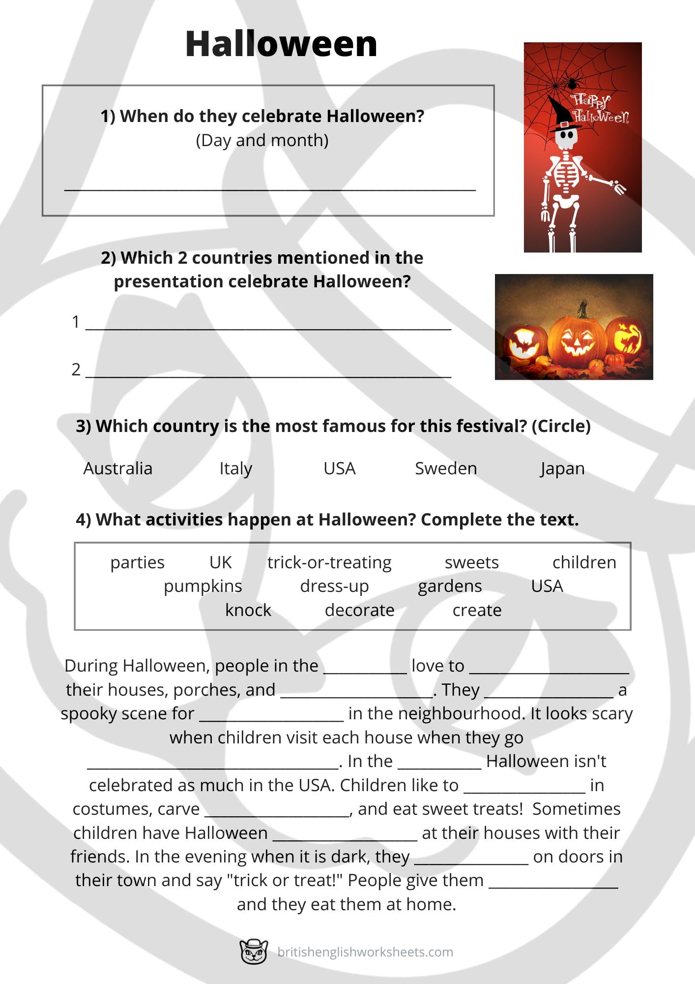 Halloween Quiz Worksheet (2 Pages)