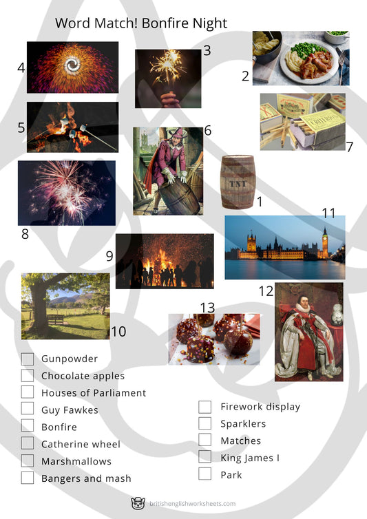 Bonfire Night Word Match (1 Page)